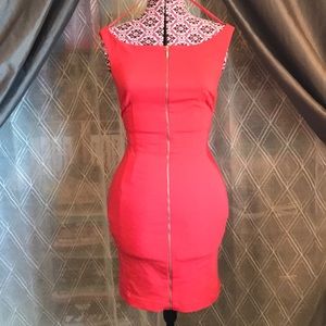 Trafaluc Zara coral, zipper front, bodycon dress